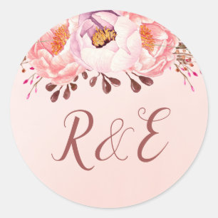 Autocollant de monogramme de mariage floral rubis 