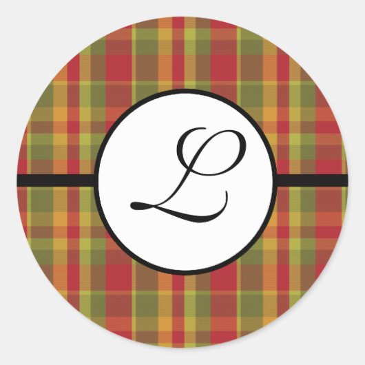Autocollant de monogramme de Noël à carreaux rouge (Devant)