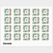 Autocollant de monogramme de Noël avec houx festif (Feuille)