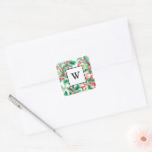 Autocollant de monogramme de Noël avec houx festif (Enveloppe)