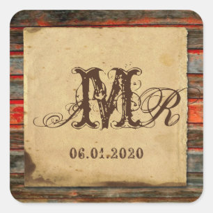 Autocollant de monogramme en bois rustique