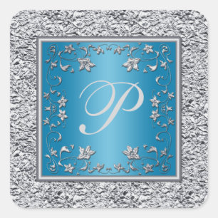 Autocollant de monogramme floral Turquoise et Arge