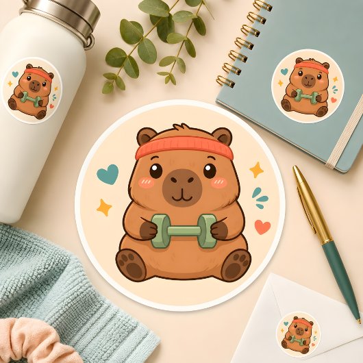 Autocollant de motivation de gym Capybara Workout