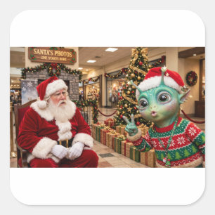 Autocollant de Noël avec le Père Noël et un Alien