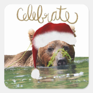 Autocollant de Noël avec l'ours gris