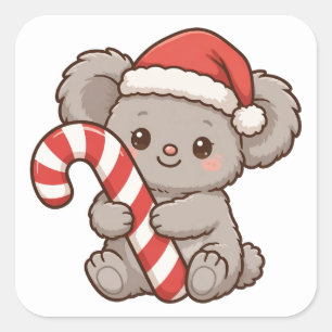 Autocollant de Noël avec un koala mignon et un cha