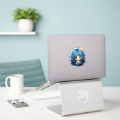 Autocollant de Noël bleu festif joyeux (Ordinateur portable sur le bureau)