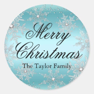 Autocollant de Noël Bleu Flocon de Neige Cristalli
