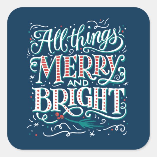 Autocollant de Noël Blue All Things Merry & Bright (Devant)