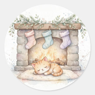 Autocollant de Noël Chat Cheminée Cosy