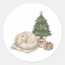 Autocollant de Noël Chat Endormi Cozy