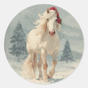 Autocollant de Noël Cheval Blanc