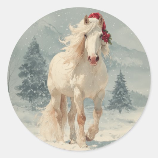 Autocollant de Noël Cheval Blanc (Devant)