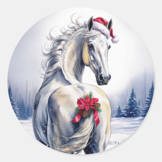Autocollant de Noël Cheval Blanc (Devant)