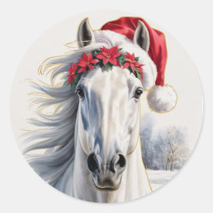 Autocollant de Noël Cheval Blanc