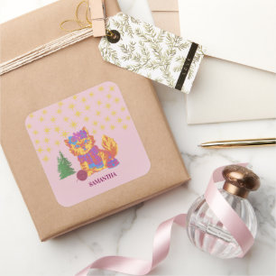 Autocollant de Noël de chat mignon rétro