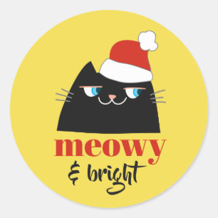 Autocollant de Noël de chat noir drôle Meowy & Bri