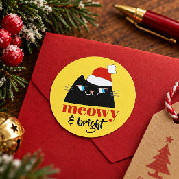 Autocollant de Noël de chat noir drôle Meowy & Bri