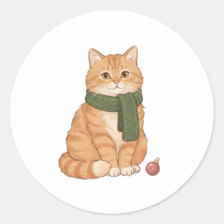 Autocollant de Noël de chat roux mignon