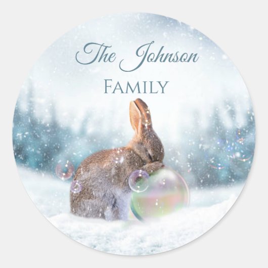 Autocollant de Noël de lapin priant (Devant)