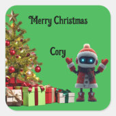 Autocollant de Noël de robot mignon de vacances (Devant)