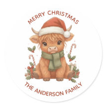 Autocollant de Noël de Vache des Highlands avec No