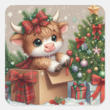 Autocollant de Noël de vache des Highlands mignon