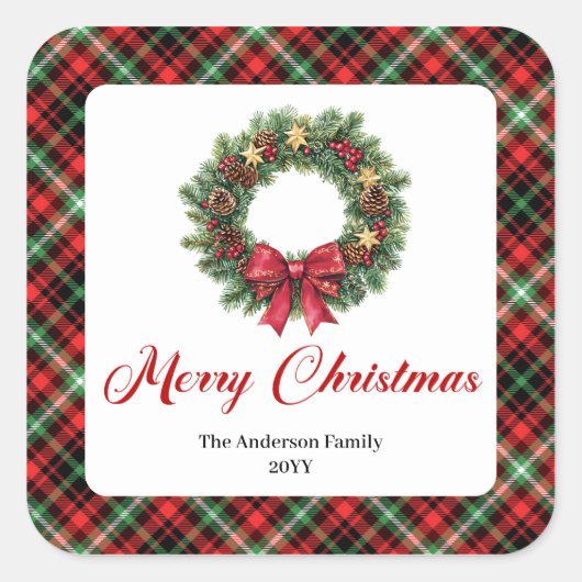 Autocollant de Noël en forme de couronne à l'aquar (Devant)