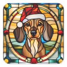 Autocollant de Noël en verre coloré Teckel