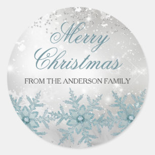 Autocollant de Noël Flocon de Neige Cristal Bleu