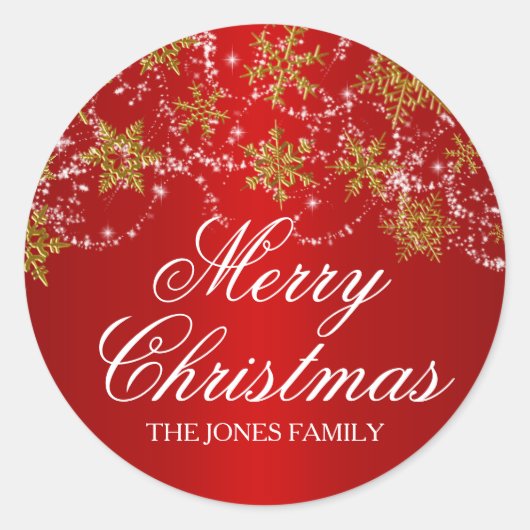 Autocollant de Noël flocon de neige or et rouge (Devant)