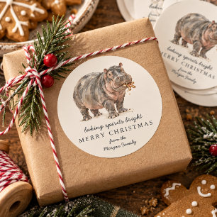 Autocollant de Noël Hippopotame Esprits Brillants
