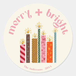 Autocollant de Noël Merry + Bright illustré à la m