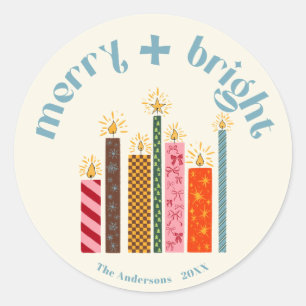 Autocollant de Noël Merry + Bright illustré à la m