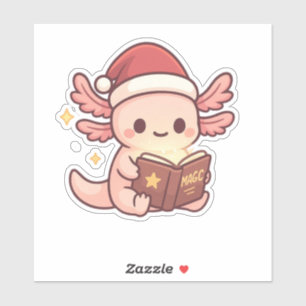 Autocollant de Noël mignon d'Axolotl   Livre Magiq