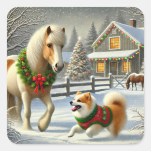 Autocollant de Noël pour cheval et chien islandais