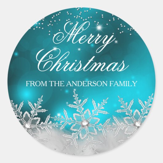 Autocollant de Noël sarcelle flocon de neige crist (Devant)