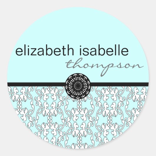 Autocollant de nom baroque Turquoise (Devant)