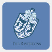 Autocollant de nom de chinoiserie de dreidel bleu  (Devant)