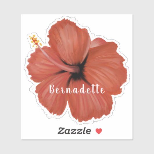 autocollant de nom de fleur d'Hibiscus rouge (Feuille)