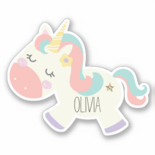 Autocollant de nom de licorne pastel