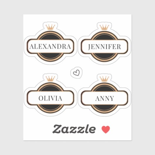 Autocollant de nom personnalisé Couronne d'or noir (Feuille)