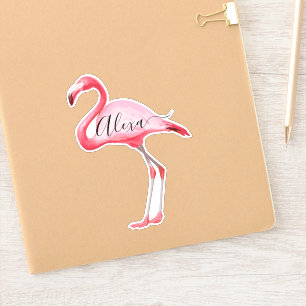 Autocollant de nom personnalisé Flamant Rose
