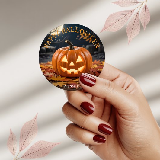 autocollant de nom personnalisé Jack O Lantern Hal