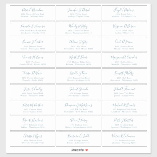 Autocollant de noms d'invités de script bleu pouss (Feuille)