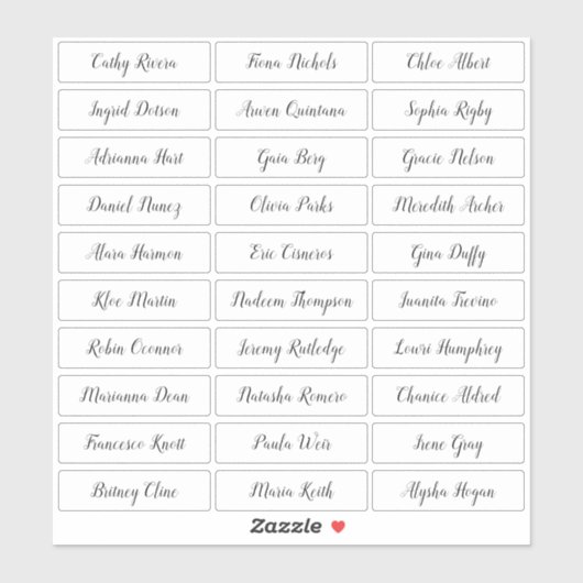 Autocollant de noms d'invités de script élégant tr (Feuille)