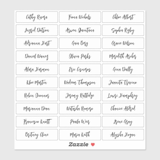 Autocollant de noms d'invités de script moderne tr (Feuille)