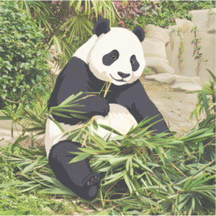 Autocollant de panda mangeant du bambou