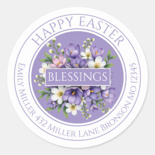 Autocollant de Pâques floral violet personnalisabl