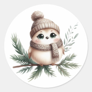 Autocollant de petit oiseau mignon en hiver